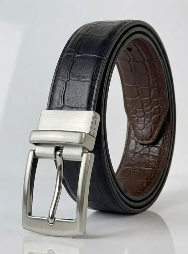Reversible Crocodile-Embossed Leather Belt