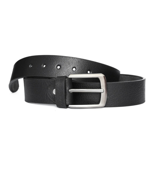 Black Leather Belt with Silver Buckle