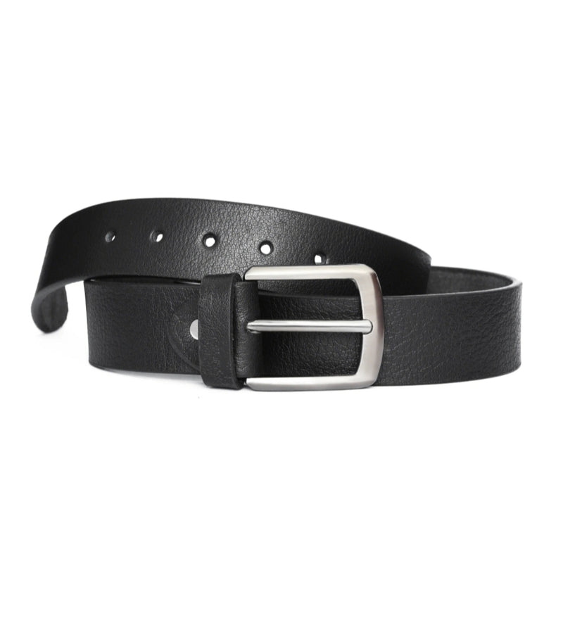 Black Leather Belt with Silver Buckle