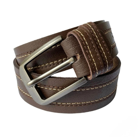 Classic Stitched Brown Leather Belt