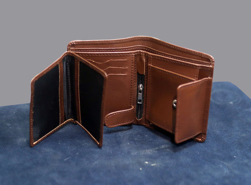 Buraq Leathers Trifold Leather Wallet with Zip Coin Pocket